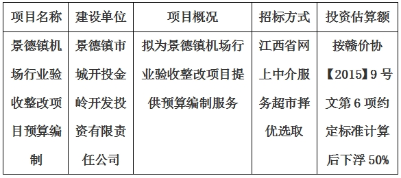景德鎮(zhèn)機場行業(yè)驗收整改項目預算編制計劃公告